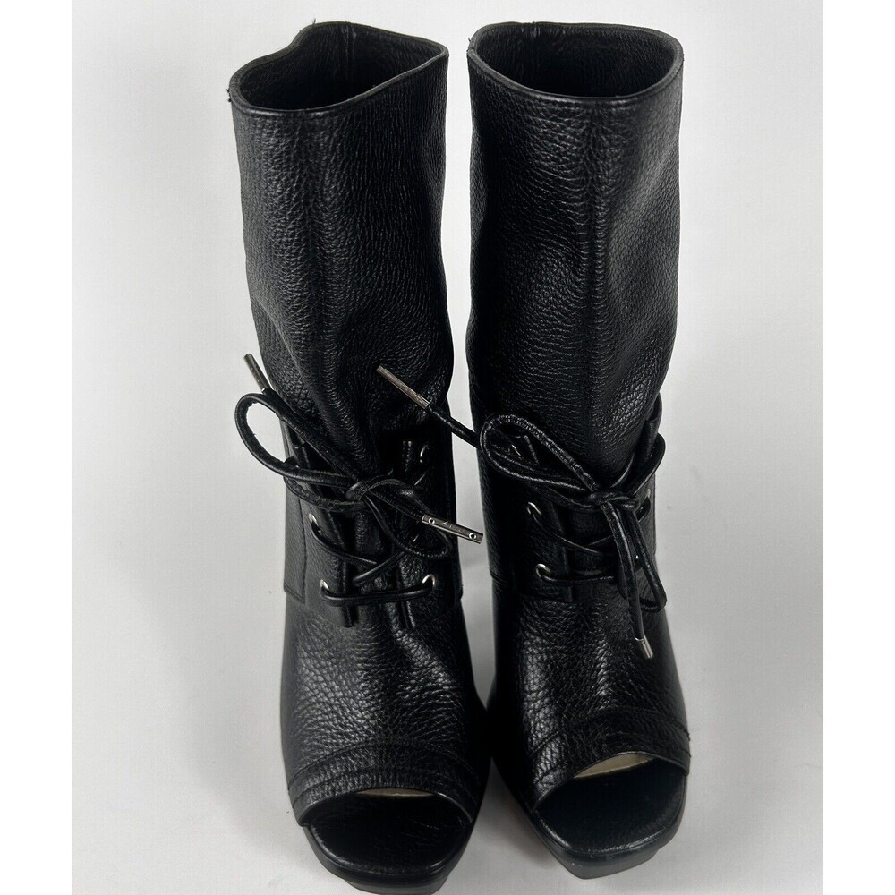 Michael Kors Women's Size 6M Black Leather Peep Toe Lace Up Booties Heels Shoe - Picture 4 of 9